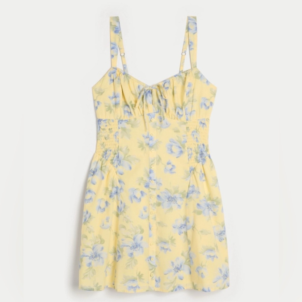 Hollister Yellow and Blue Floral Mini Dress